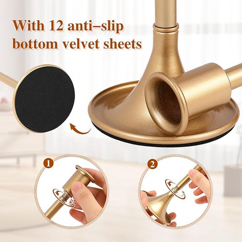12 Pcs Gold Taper Candle Holders Lengthen with Anti-Slip Pad Vintage Low Metal Candles Metal Gold Candlestick Holder Set for Table Centerpiece,Weddings, Dinners Christmas Decor, 3 Sizes