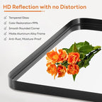 Bathroom Mirror 40x30 Inch Black Metal Framed Rounded Rectangle Vanity Mirror for Wall, Over Sink, Farmhouse, Restroom, Anti-Rust, Modern Decorative, Horizontal or Vertical Hanging