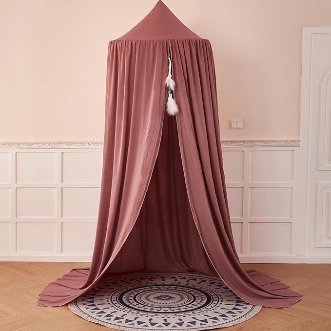 dix-rainbow Princess Decor Canopy for Kids Bed, Soft and Durable Bed Canopy for Girls Room Tent Canopy Dreamy Mosquito Net Bedding, Children Reading Nook Canopies Indoor（Red Bean）