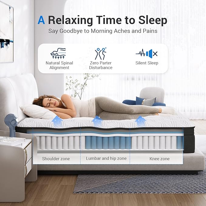 Avenco King Hybrid Mattress - 12 Inch, Medium Firm, Pocketed Springs & CertiPUR-US Foam, Breathable Fabric