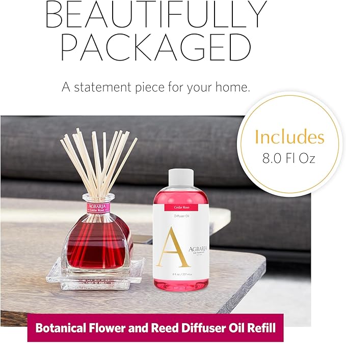 AGRARIA Reed Diffuser Refill, Scented Oil Home Fragrance, Reed Oil Diffuser Gift Set for All Occasions, Cedar Rose