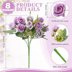 Zeyune 8 Pack 12 Inch Wedding Bouquets for Bride Bridesmaid Purple and Lilac Artificial Rose Bouquet Fake Silk Roses Flowers Bunches Bulk for Home Office Garden Parties Decoration