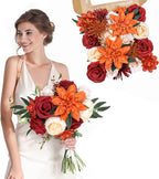 AmyHomie Orange Artificial Flowers Combo Silk Mix Peony Rose Hydrangea Fake Flowers w/Stem for DIY Wedding Bouquets Centerpieces Arrangements Table Fall Decor Party Bridal Baby Shower Home Decorations