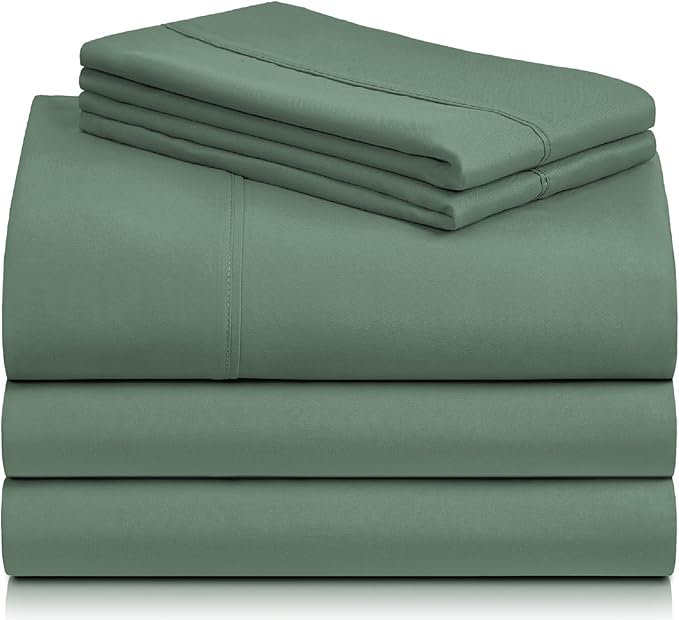 LuxClub 5 PC Split King Sheet Set, Breathable Luxury Bed Sheets, Deep Pockets Wrinkle Free Cooling Sheets Machine Washable Hotel Bedding Silky Soft - Tree Moss Green Split King