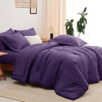 CozyLux Full Size Comforter Sets with Sheets 7 Pieces, Purple Seersucker Bed in a Bag Textured Luxury Soft Bedding Set with Down Alternative Comforter, Sheets, Pillowcases & Shams for All Seasons