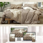 MooMee Bedding Duvet Cover Set 100% Washed Cotton Linen Like Textured Breathable Durable Soft Comfy (Solid Mocha Brown, Full 80"x90")
