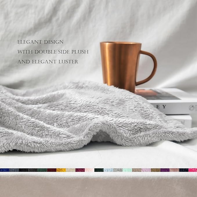 Exclusivo Mezcla Plush Fuzzy Fleece Bed Blanket King Size, Super Soft, Fluffy and Warm Blankets, Suitable for All Seasons (Light Grey, 90x104 Inches)
