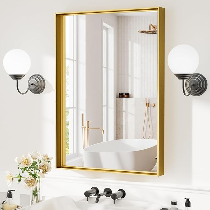 24”x36” Bathroom Vanity Mirror, Gold Framed Rectangle Mirrors, Modern Wall Mirror for Over Sink, Living Room, Bedroom, Entryway Mirrors Horizontally or Vertically