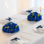 BLOSMON Blue Flowers Artificial for Decoration: 2 Pcs Fake Roses Flower Balls Centerpiece for Wedding Table - Silk Kissing Bouquet with Base Floral Arrangement for Home Party Event Decor