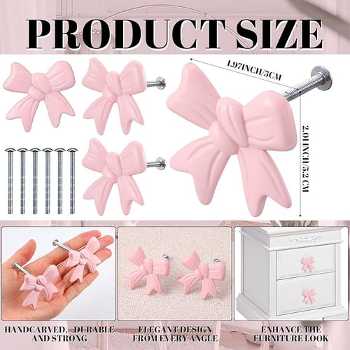 12 Pcs Bow Knobs for Dresser Matel Bow Drawer Knobs Vintage Dresser Handles Cabinet Drawer Pulls for Home Bedroom Kitchen Cabinets Hardware Cupboard (Pink,Fashion Style)