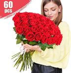 60 Pcs Artificial Roses Bulk Velvet Silk Roses Red Rose Flowers for Wedding Centerpieces Bridal Bouquet Mohter's Day Valentine's Day Christmas Home Decor (60, Red)