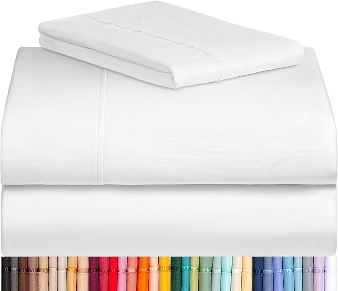 LuxClub Twin XL Sheets - Soft Kids Twin Bed Sheets for Boys and Girls, 3 PC Deep Pockets Wrinkle Free Kids Fitted Sheets Machine Washable Hotel Bedding Silky Soft- White Twin XL