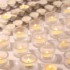 30Pcs Clear Tealight Candle Holder with 32pcs Tea Light Candles, Ribbed Votive Candle Holders Glass for Table Centerpiece, Wedding Decor, Home and Holiday Decor