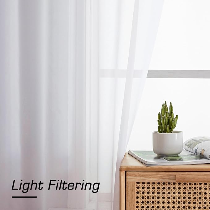 Aiyufneg White Sheer Curtains 36 inch Length Kitchen Tiers Short Voile Curtains/Drapes Solid Sheers Cafe Curtains Voile Bathroom Small Half Window Curtains 2 Panels Set, Rod Pocket, 40" Wx36 L