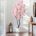 6.56ft Tall Pink Artificial Cherry Blossom Tree Decor, Fake Silk Flower Plant Indoor, Sakura Tree Realistic Faux Cherry Tree for Home Living Room Front Door Office