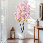 6.56ft Tall Pink Artificial Cherry Blossom Tree Decor, Fake Silk Flower Plant Indoor, Sakura Tree Realistic Faux Cherry Tree for Home Living Room Front Door Office
