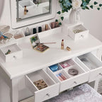 BEWISHOME Vanity Desk, Girls Vanity Set with Mirror and Lights,Small Makeup Vanity Table with 5 Drawer & Stool,Dressing Table with 3 Colors Lighting Adjustable Brightness for Girls White FST07W