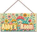 Personalized Sign Mushroom and Flowers Decor For Girls Bedroom Custom Door Sign Wood Plaque Sign Wall Decor For Kids Room