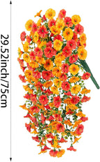 6-Pack Outdoor Faux Plants, 69-Flowered Large Morning Glory, Uv-Resistant Artificial Morning Glory,Perfect for Outdoor Decoration in All Seasons Such as Porches and Gardens (Red + Orange)