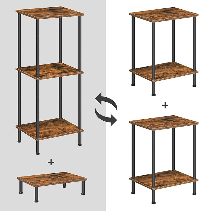 HOOBRO End Tables Set of 2, Small Side Table, Nightstand with 2-Layer Storage Shelves, Sofa Table for Small Spaces, Living Room, Bedroom, Stable Frame, Easy Assembly, Rustic Brown BF09BZP201