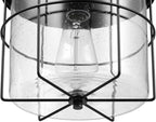 GLOBE Electric 60000162 1-Light Outdoor Flush Mount, Matte Black, Seeded Glass Shade, Thin Frame