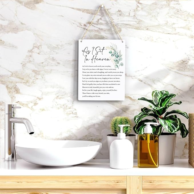 BELLOWDEER Inspirational Decor As I Sit In Heaven Christian Gifts Bible Verse Wall Art Scripture Wooden Hanging Sign for Modern Home Office Bathroom Bedroom Wall Art Decoration 8 x 10 Inches