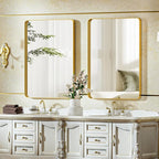 VooBang Bathroom Mirror 24x32 inch, Gold Gorgeous Deep Frame Wall Mirror, Modern Round Corner Bathroom Vanity Mirror for Bedroom, Living Room, Hanging or Leaning Horizontal or Vertical, Gold