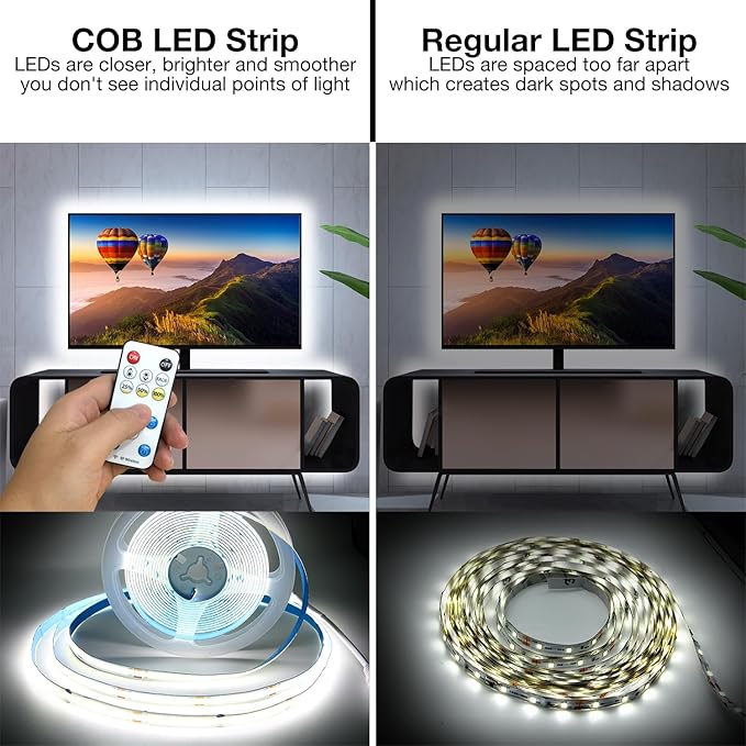 COB LED Strip Lights, LED Light Strips with Remote and App,16.4ft 6500K Dimmable Bright Daylight White LED COB Light Strip, Adhesive Indoor COB LED Lights for Bedroom, Living Room, TV, Shelf, Cabinet