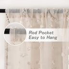 MYSKY HOME Pom Pom Beige Sheer Curtains for Bedroom Girls Room Curtains 108 Inches Long for Nursery Kids Light Filtering Boho Window Drapes, Rod Pocket, 38" Wide, 2 Panels