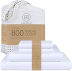 Threadmill Luxury 800 Thread Count Full Size 100% Cotton Sheets - Hotel White Sateen Weave Bed-Sheets, Better Than Egyptian Cotton, 4 Pc Solid Bed Set, Fits 16" Deep Pocket
