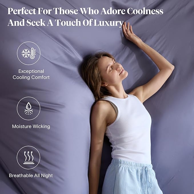 LuxClub Queen Sheet Set, 100% Rayon Derived from Bamboo Cooling Sheets, Breathable & Soft Deep Pocket Up to 16", Hotel Luxury Silky Sheets Queen Size, Light Grey