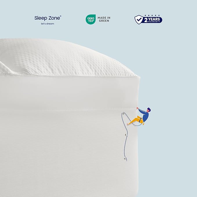SLEEP ZONE Mattress Topper Queen Size, Extra Thick Fitted Mattress Pad for Back Pain, Plush and Support Mattress Cover, Deep Pockets Mattress Protector, Hotel Quality (White, Queen)