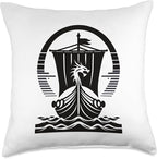 Viking Dragon Ship s Scandinavian Nordic Long Ship Throw Pillow