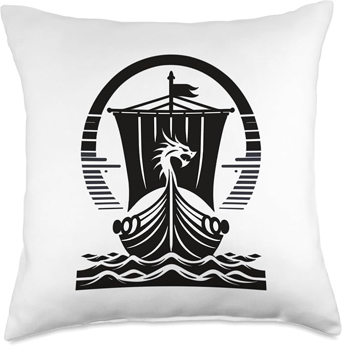 Viking Dragon Ship s Scandinavian Nordic Long Ship Throw Pillow