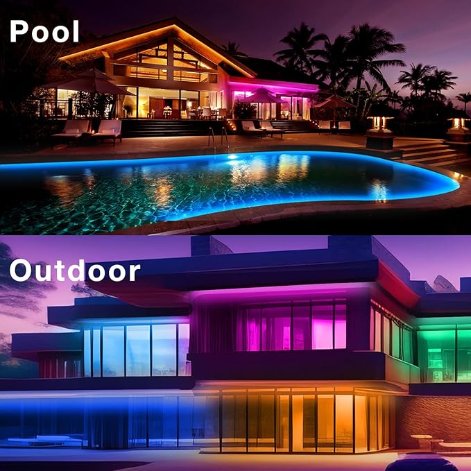 Outdoor LED Strip Lights Waterproof, 200ft IP67 Waterproof LED Light Strips with Remote, App Control, Music Sync RGB Exterior LED Rope Lights for Eaves, Roof, Balcony, Deck, Pool, Outdoor Decorations