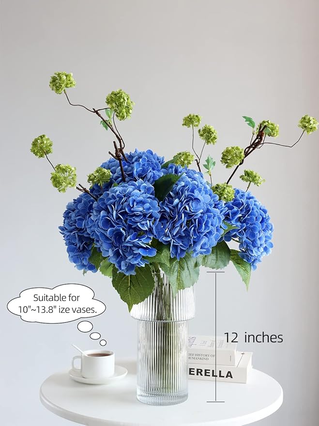 4pcs 21" Navy Blue Faux Hydrangeas Artificial Flowers, Real Touch Silk Hydrangea Flowers with Stems for Ocean Theme Bridal Wedding Party Home Office Decor