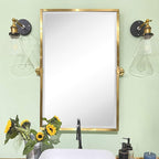 TEHOME Brushed Gold Metal Framed Pivot Rectangle Bathroom Mirror Tilting Beveled Vanity Mirrors for Wall, Overall 27.9 x 36 inches (Mirrror 24 x 36 inches)