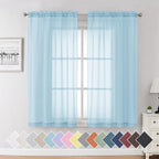 Aiyufeng 2 Pack: Basic Sky Blue Sheer Curtain Drapes 63 Inch Length 2 Panels for Living Room, Light Filtering Voile Drapes for Bedroom, Patio, Sliding Door, Each 40" W x 63" L