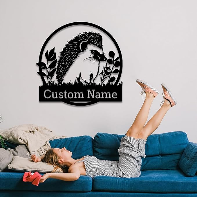 Custom Hedgehog Metal Sign, Personalized Hedgehog Metal Wall Art,Hedgehog Lovers Gift Metal Kid Room Decor,Personalized Hedgehog Lover Name Sign,Kid Nursery Decoration (Style D)