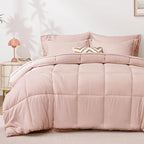 Love's cabin California King Comforter Set Blush Pink, 7 Pieces California King Bed in a Bag, All Season Bedding Sets with 1 Comforter, 1 Flat Sheet, 1 Fitted Sheet, 2 Pillowcase and 2 Pillow Sham