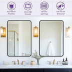 Antok Bathroom Mirror,30"x22" Wall Mirror, Decorative Mirrors Vanity Mirror Aluminum Alloy Frame Contemporary Hanging Mirror for Living Room Bathroom Entryway,Gold,Round Corner