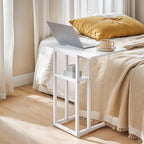 HOOBRO Foldable End Table, C Shaped Side Table with Storage Shelf, Small Snack Table Suitable for Living Room Bedroom Small Spaces, Easy Assembly, White WW29SF01
