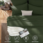 CozyLux Queen Comforter Set Olive Green, 7 Pieces Bed in a Bag, Green Comforter Queen Size, All Season Bedding Sets with Stitch Quilted Comforter, Flat Sheet, Fitted Sheet, Pillowcases