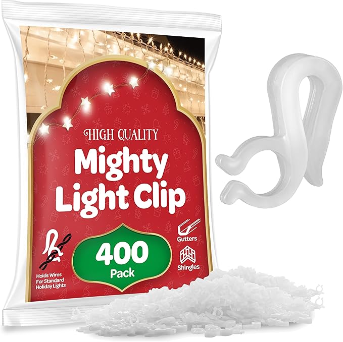 SEWANTA Christmas Light Clips - Set of 400 Mini Clips for Gutters and Shingles - Hanging Outdoor Lights - USA Made - No Tools Required