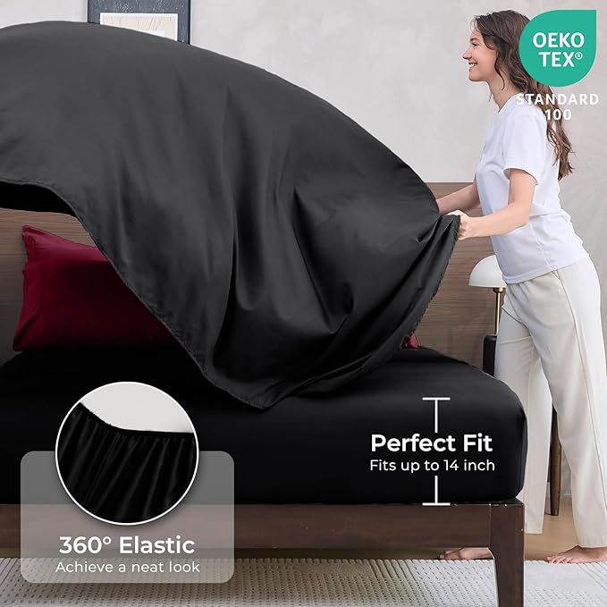 HEVUMYI Red & Black Twin Comforter Set - 5-Piece All Season Bed in a Bag Twin, Ultra Soft Burgundy Bedding Set with Comforter, Flat Sheet, Fitted Sheet, Pillowcases, Pillow Shams, Burgundy Red & Black