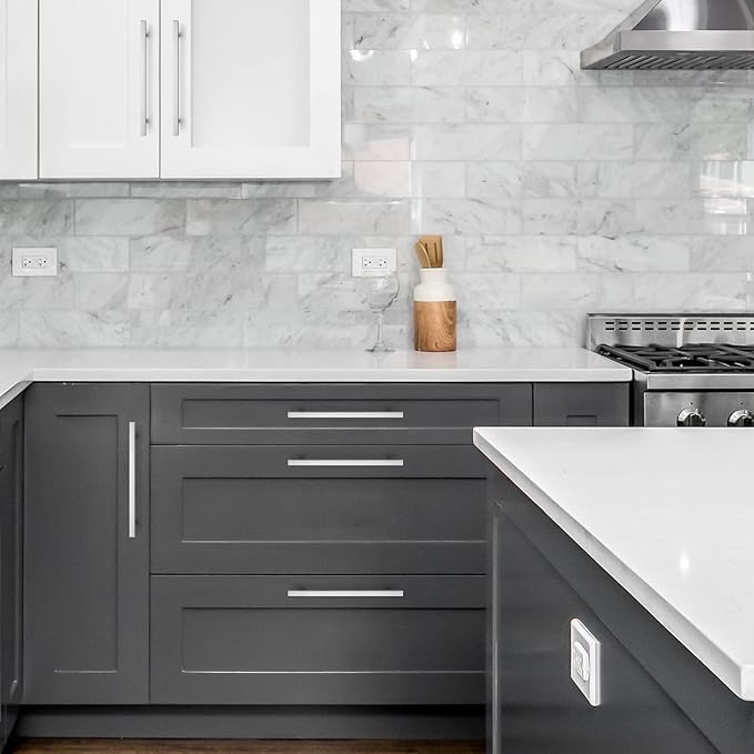 Ravinte Brushed Nickel Cabinet Handles 5 Pack 8 inch Satin Nickel Square Cabinet Pulls Silver Hardware for Kitchen Cabinets 11 inch Overall Length Stainless Steel Drawer Pulls