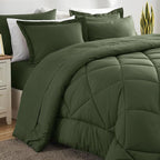 CozyLux Full Size Comforter Sets Olive Green - 7 Pieces Bed in a Bag Full, Luxury Soft Bed Set for All Seasons, Bedding Set with Down Alternative Comforter, Sheets, Pillowcases & Shams