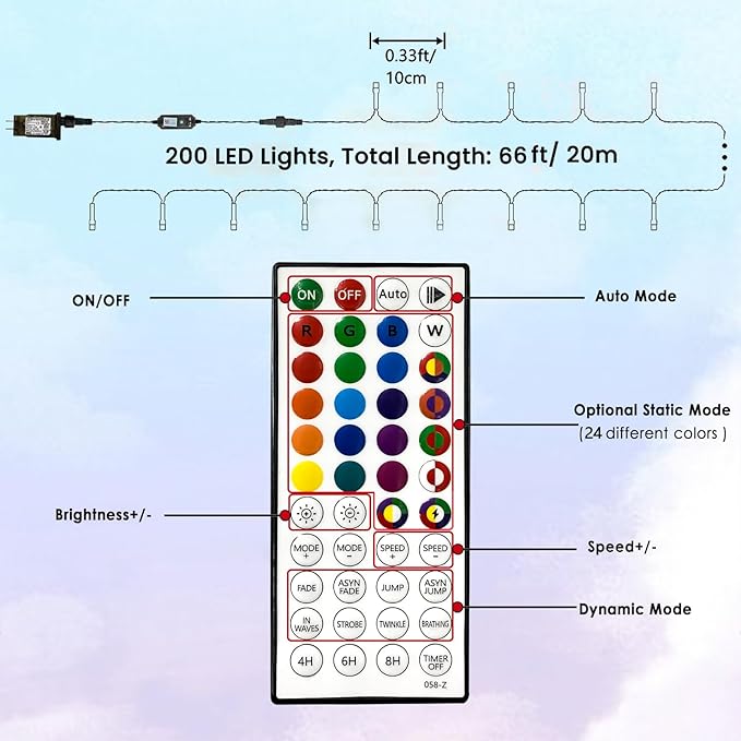Albelt Smart Color Changing Christmas Lights, Christmas Decoration Lights with Remote & Timer, 66 FT 200 LED RGB Twinkle Fairy String Light Waterproof for Indoor Outdoor Halloween Xmas Tree Decor