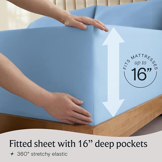 LuxClub Twin XL Sheets - Soft Twin Bed Sheets for Boys and Girls, 3 PC Deep Pockets Wrinkle Free Kids Fitted Sheets Machine Washable Hotel Bedding Silky Soft - Sky Twin XL