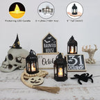 LLQ 12Pcs Mini Lanterns with Small LED Candle, Ramadan Lanterns Decorative Indoor, Vintage Black Lantern for Ramadan EID Decorations Halloween Christmas Wedding Table Centerpiece, Battery Included